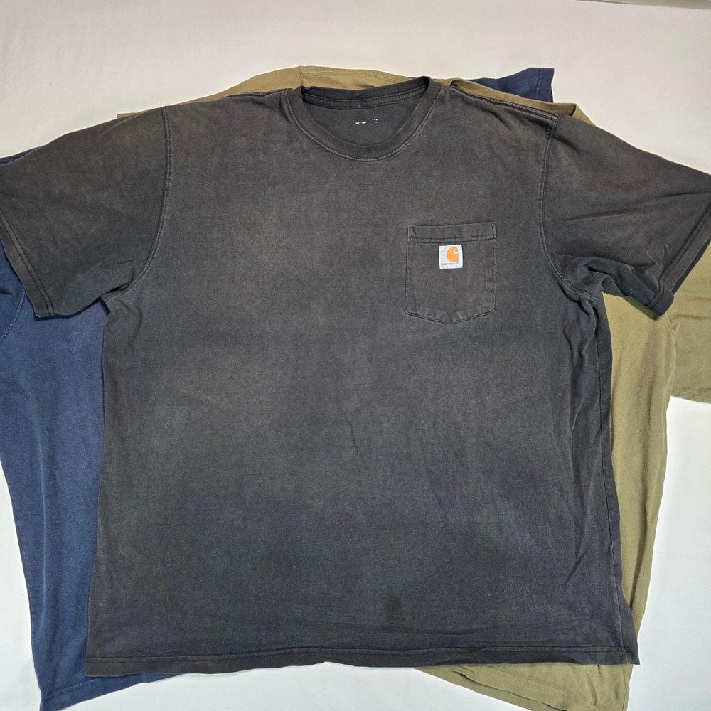 Carhartt K87 Mens 2XL Loose Fit Pocket T-Shirt Bundle 3 Pack Black Navy Olive